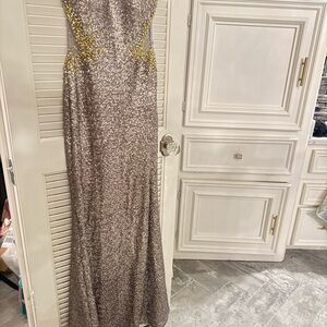 La Femme Silver Gown with Gold Sequins